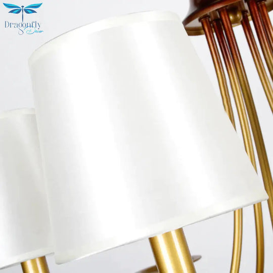Brass Finish Ceiling Light With White Fabric Lamp Shade3/5/6 Lights