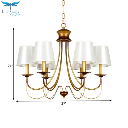 Brass Finish Ceiling Light With White Fabric Lamp Shade3/5/6 Lights