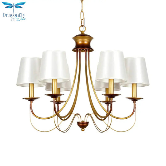 Brass Finish Ceiling Light With White Fabric Lamp Shade3/5/6 Lights