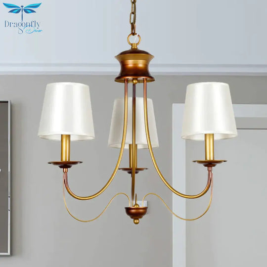 Brass Finish Ceiling Light With White Fabric Lamp Shade3/5/6 Lights