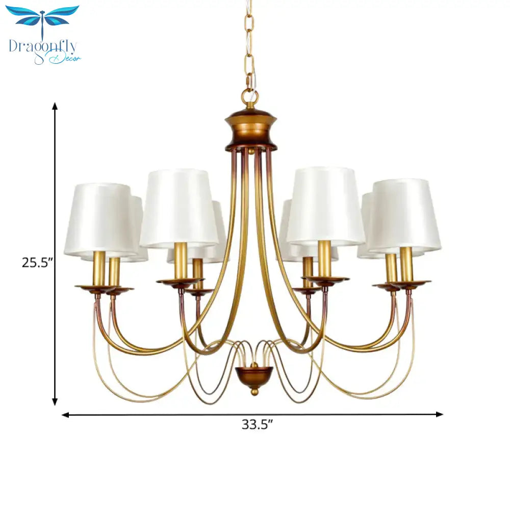 Brass Finish Ceiling Light With White Fabric Lamp Shade3/5/6 Lights