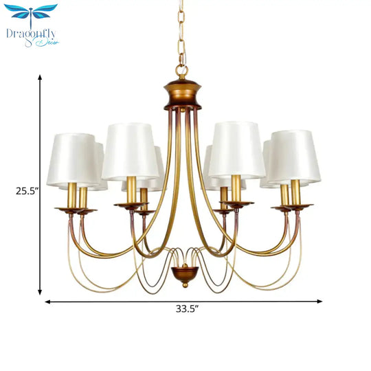 Brass Finish Ceiling Light With White Fabric Lamp Shade3/5/6 Lights
