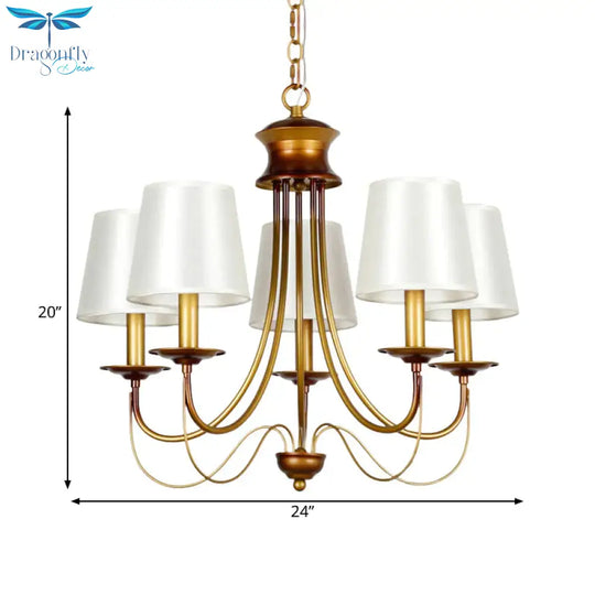 Brass Finish Ceiling Light With White Fabric Lamp Shade3/5/6 Lights
