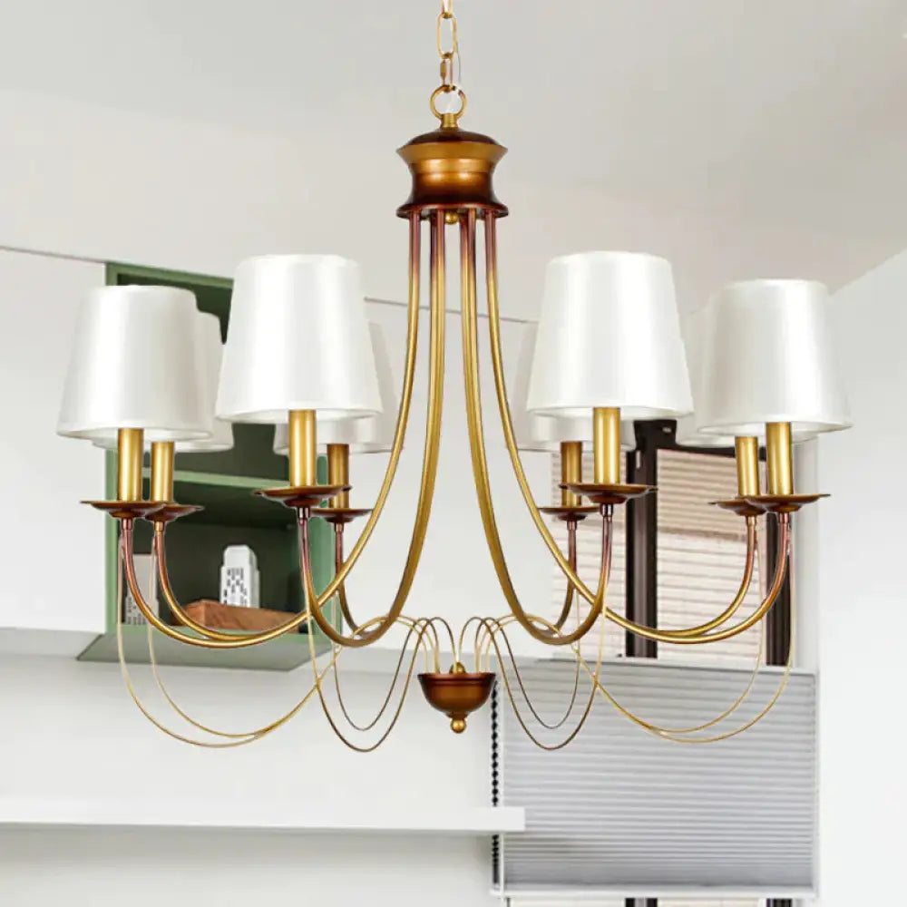 Brass Finish Ceiling Light With White Fabric Lamp Shade3/5/6 Lights 8 /