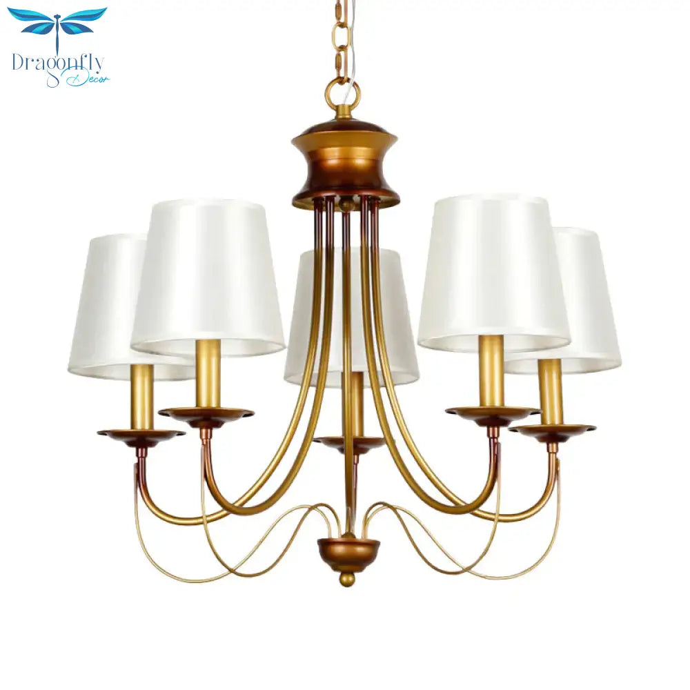 Brass Finish Ceiling Light With White Fabric Lamp Shade3/5/6 Lights
