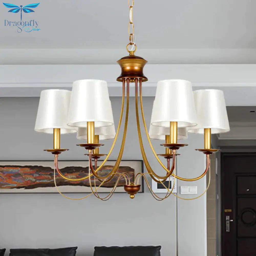Brass Finish Ceiling Light With White Fabric Lamp Shade3/5/6 Lights