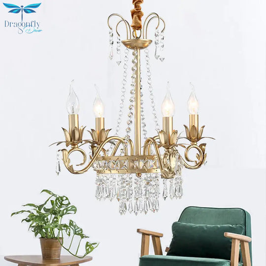 Brass Finish Curved Arm Ceiling Chandelier With Candle Accent Contemporary Crystal 4/6 Bulbs