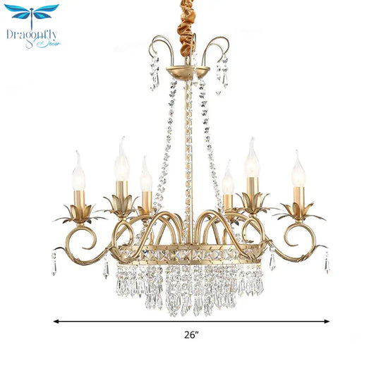 Brass Finish Curved Arm Ceiling Chandelier With Candle Accent Contemporary Crystal 4/6 Bulbs