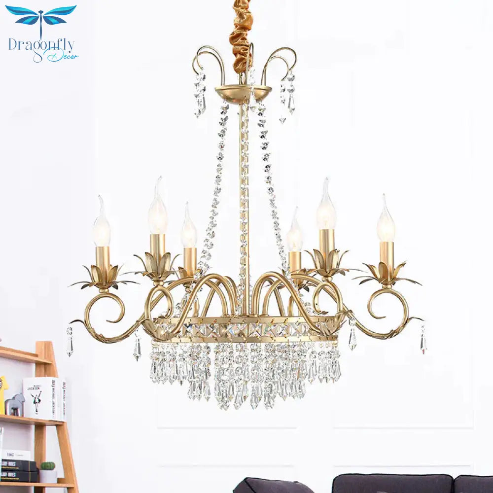 Brass Finish Curved Arm Ceiling Chandelier With Candle Accent Contemporary Crystal 4/6 Bulbs