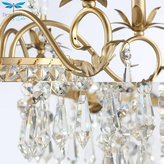 Brass Finish Curved Arm Ceiling Chandelier With Candle Accent Contemporary Crystal 4/6 Bulbs