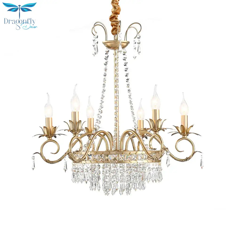 Brass Finish Curved Arm Ceiling Chandelier With Candle Accent Contemporary Crystal 4/6 Bulbs