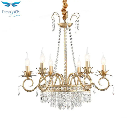 Brass Finish Curved Arm Ceiling Chandelier With Candle Accent Contemporary Crystal 4/6 Bulbs