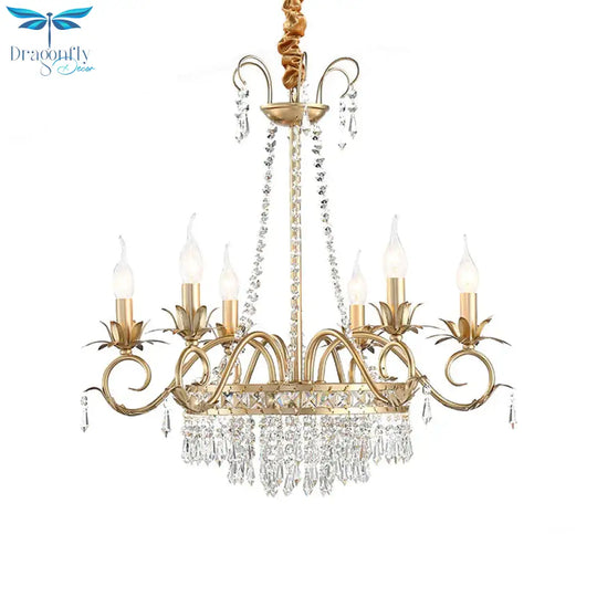 Brass Finish Curved Arm Ceiling Chandelier With Candle Accent Contemporary Crystal 4/6 Bulbs