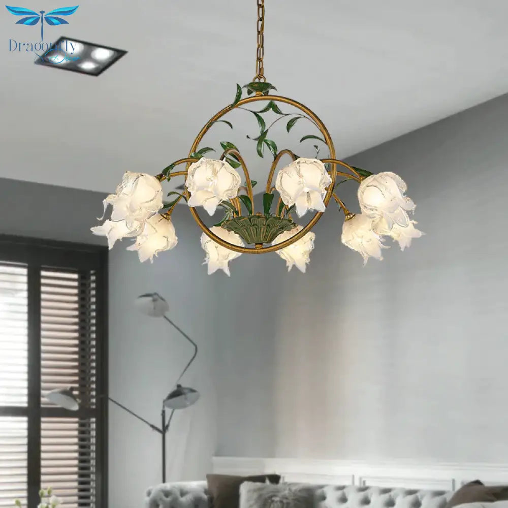Brass Floral Chandelier Pendant Light Pastoral Style Metal 6/8/10 Heads Living Room Led Hanging Lamp
