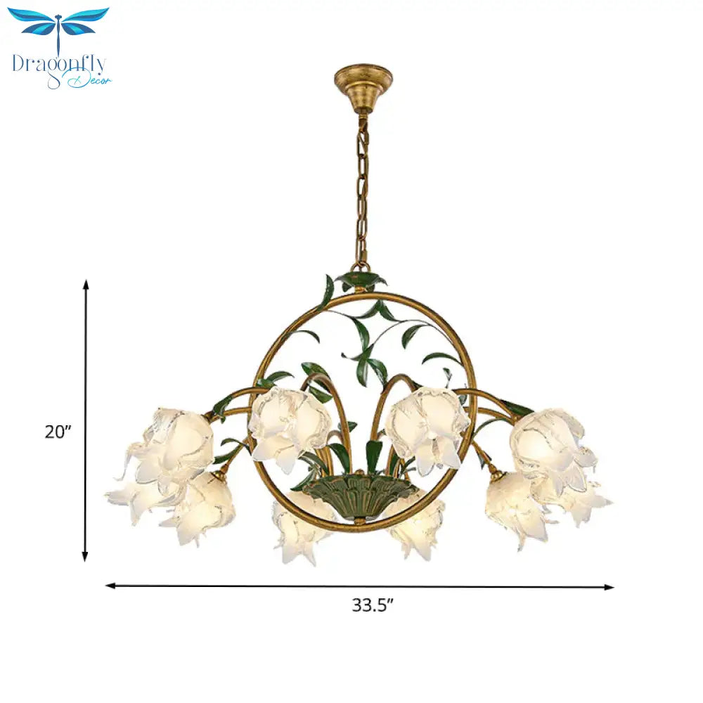 Brass Floral Chandelier Pendant Light Pastoral Style Metal 6/8/10 Heads Living Room Led Hanging Lamp
