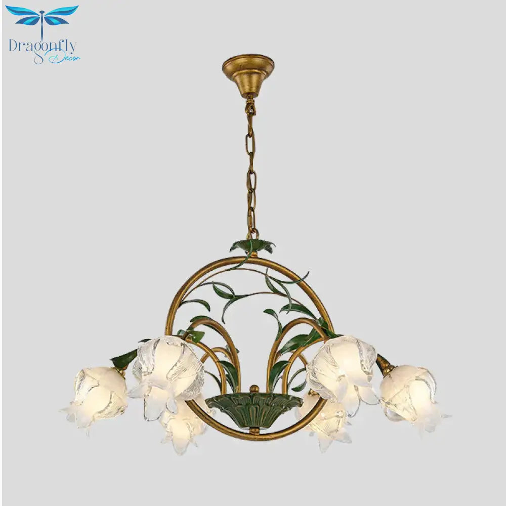 Brass Floral Chandelier Pendant Light Pastoral Style Metal 6/8/10 Heads Living Room Led Hanging Lamp