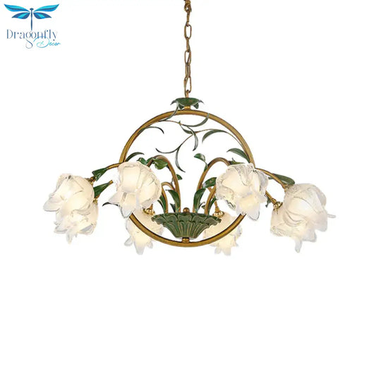 Brass Floral Chandelier Pendant Light Pastoral Style Metal 6/8/10 Heads Living Room Led Hanging Lamp