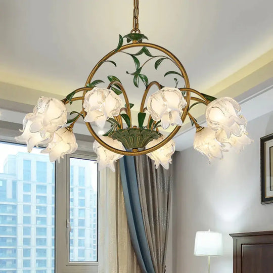Brass Floral Chandelier Pendant Light Pastoral Style Metal 6/8/10 Heads Living Room Led Hanging