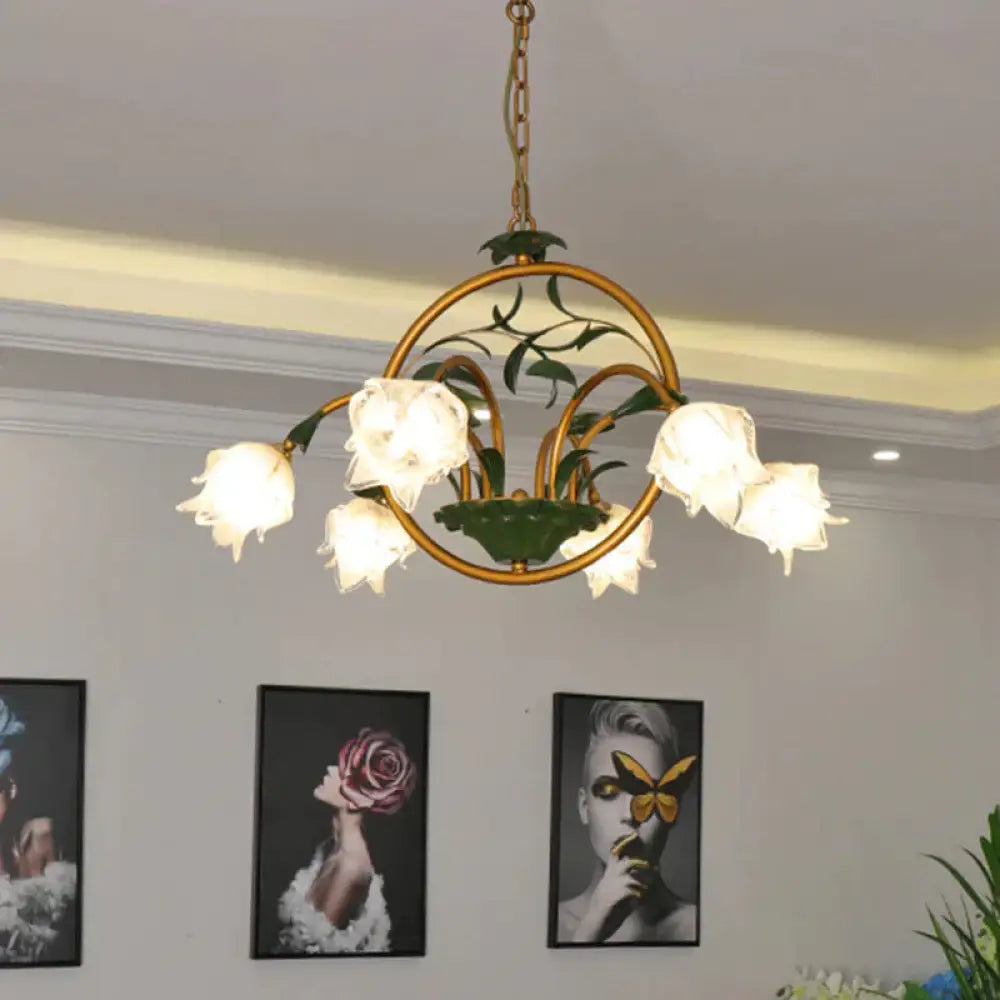Brass Floral Chandelier Pendant Light Pastoral Style Metal 6/8/10 Heads Living Room Led Hanging