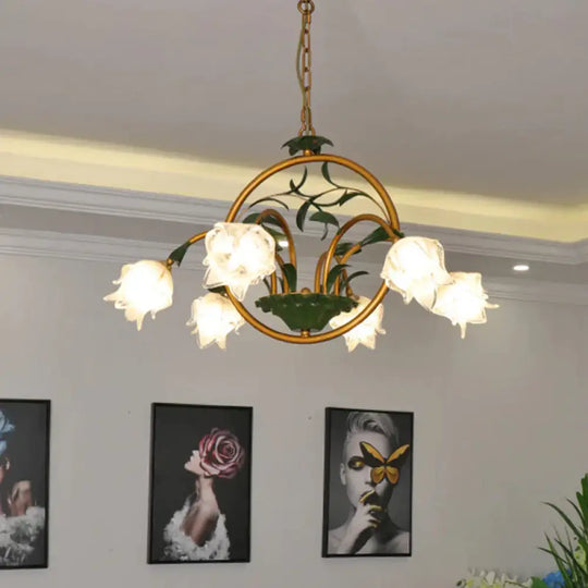 Brass Floral Chandelier Pendant Light Pastoral Style Metal 6/8/10 Heads Living Room Led Hanging