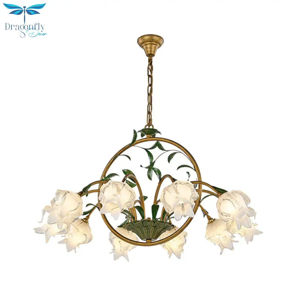 Brass Floral Chandelier Pendant Light Pastoral Style Metal 6/8/10 Heads Living Room Led Hanging Lamp