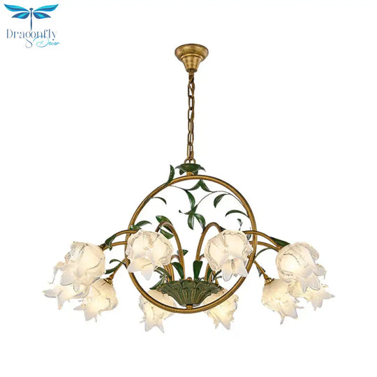 Brass Floral Chandelier Pendant Light Pastoral Style Metal 6/8/10 Heads Living Room Led Hanging Lamp