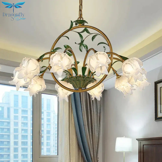 Brass Floral Chandelier Pendant Light Pastoral Style Metal 6/8/10 Heads Living Room Led Hanging Lamp