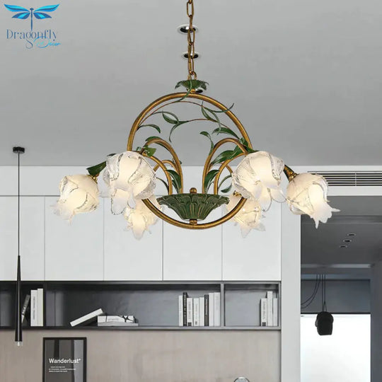 Brass Floral Chandelier Pendant Light Pastoral Style Metal 6/8/10 Heads Living Room Led Hanging Lamp