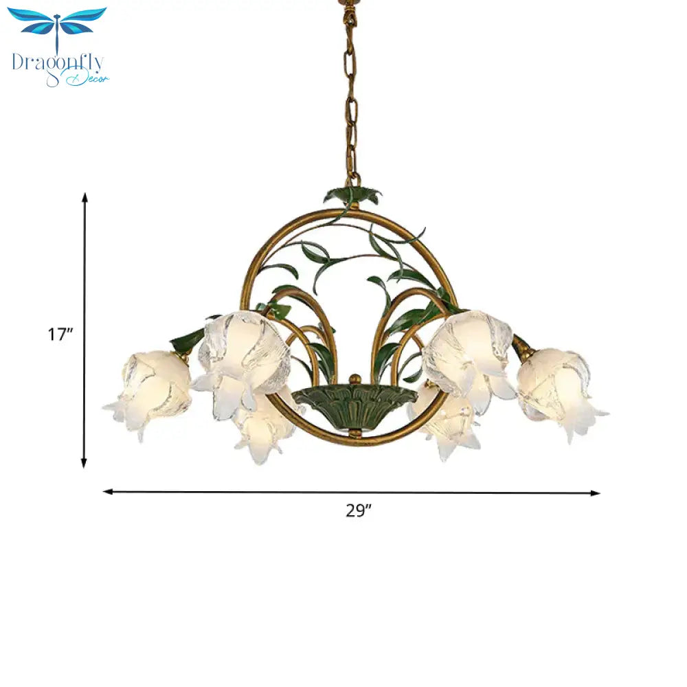 Brass Floral Chandelier Pendant Light Pastoral Style Metal 6/8/10 Heads Living Room Led Hanging Lamp