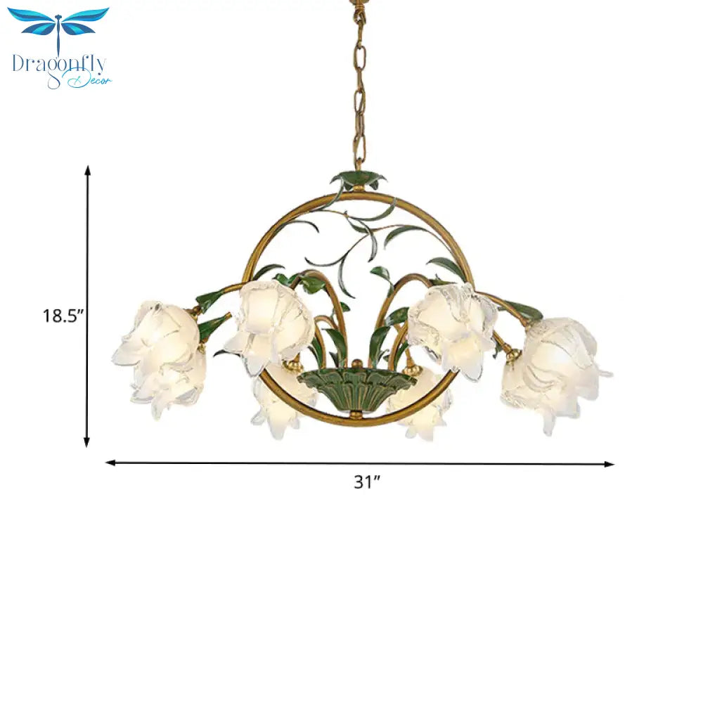 Brass Floral Chandelier Pendant Light Pastoral Style Metal 6/8/10 Heads Living Room Led Hanging Lamp