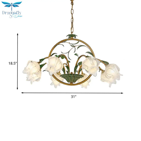 Brass Floral Chandelier Pendant Light Pastoral Style Metal 6/8/10 Heads Living Room Led Hanging Lamp