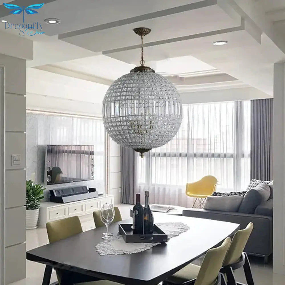 Brass Globe Shaped Chandelier Lighting Fixture Contemporary 1/3 Lights Crystal Pendant Lamp