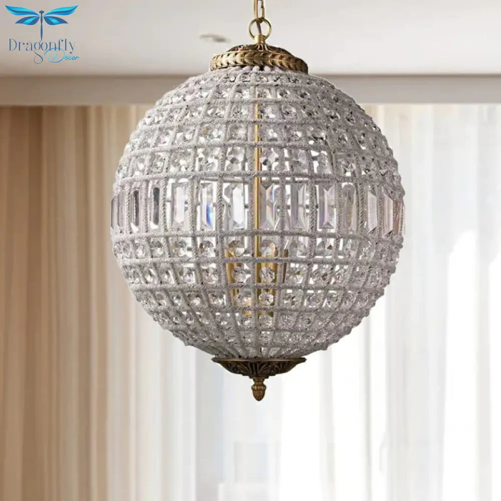 Brass Globe Shaped Chandelier Lighting Fixture Contemporary 1/3 Lights Crystal Pendant Lamp