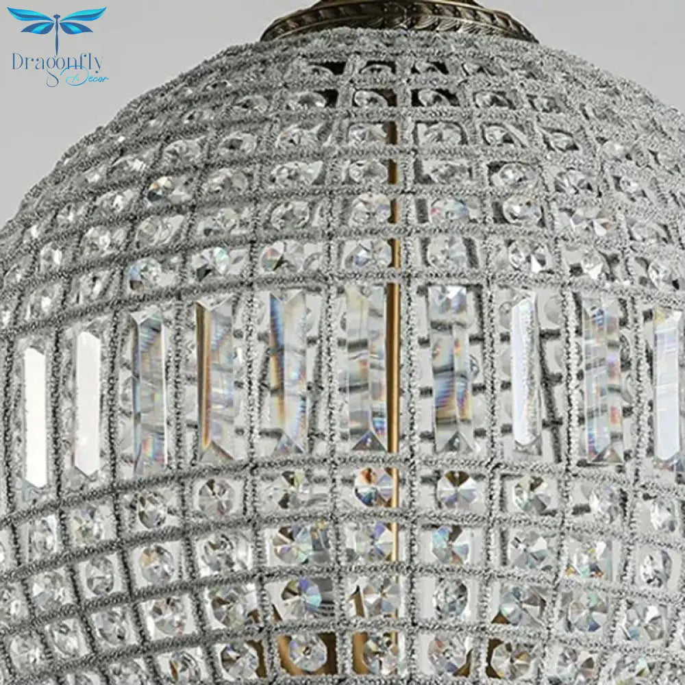 Brass Globe Shaped Chandelier Lighting Fixture Contemporary 1/3 Lights Crystal Pendant Lamp
