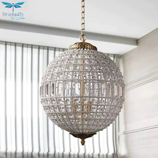 Brass Globe Shaped Chandelier Lighting Fixture Contemporary 1/3 Lights Crystal Pendant Lamp