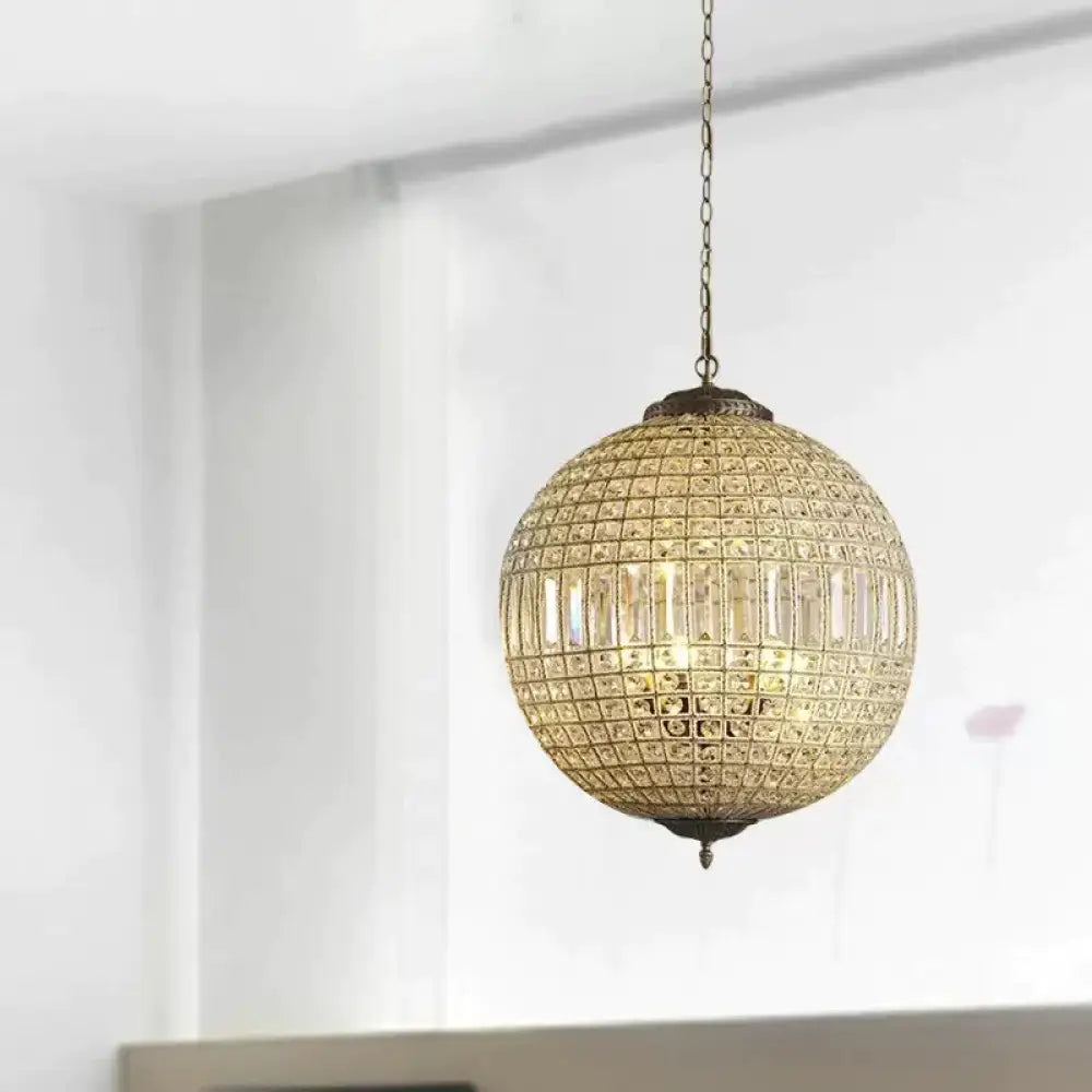 Brass Globe Shaped Chandelier Lighting Fixture Contemporary 1/3 Lights Crystal Pendant Lamp 3 /