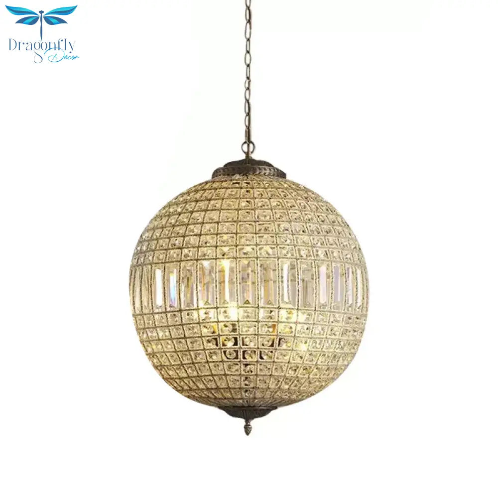 Brass Globe Shaped Chandelier Lighting Fixture Contemporary 1/3 Lights Crystal Pendant Lamp