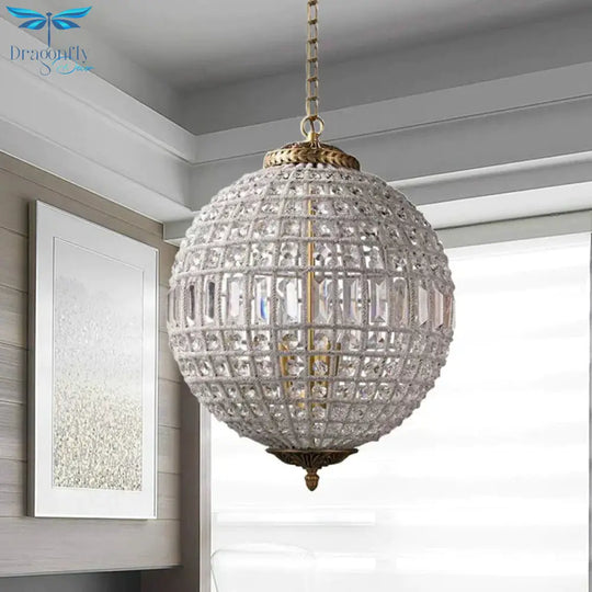 Brass Globe Shaped Chandelier Lighting Fixture Contemporary 1/3 Lights Crystal Pendant Lamp