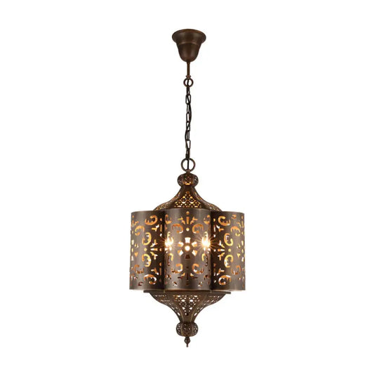 Brass Hollow - Out Chandelier Light Antiqued Metal 6 Bulbs Restaurant Hanging Ceiling Lamp