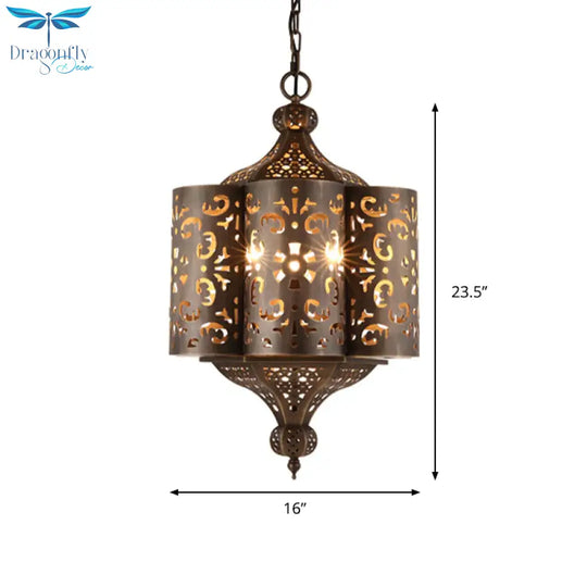 Brass Hollow - Out Chandelier Light Antiqued Metal 6 Bulbs Restaurant Hanging Ceiling Lamp