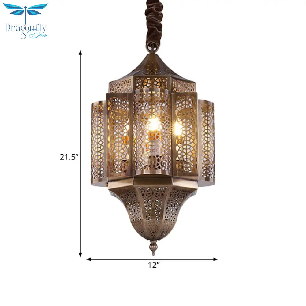 Brass Lantern Suspension Lamp Arab Metal 3 - Bulb Restaurant Chandelier Pendant Light