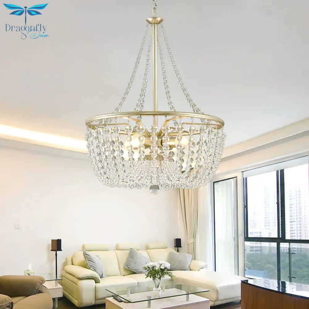 Brass Laser - Cut Empire Chandelier Nordic Crystal 4 Bulbs Pendant Light Fixture For Bedroom