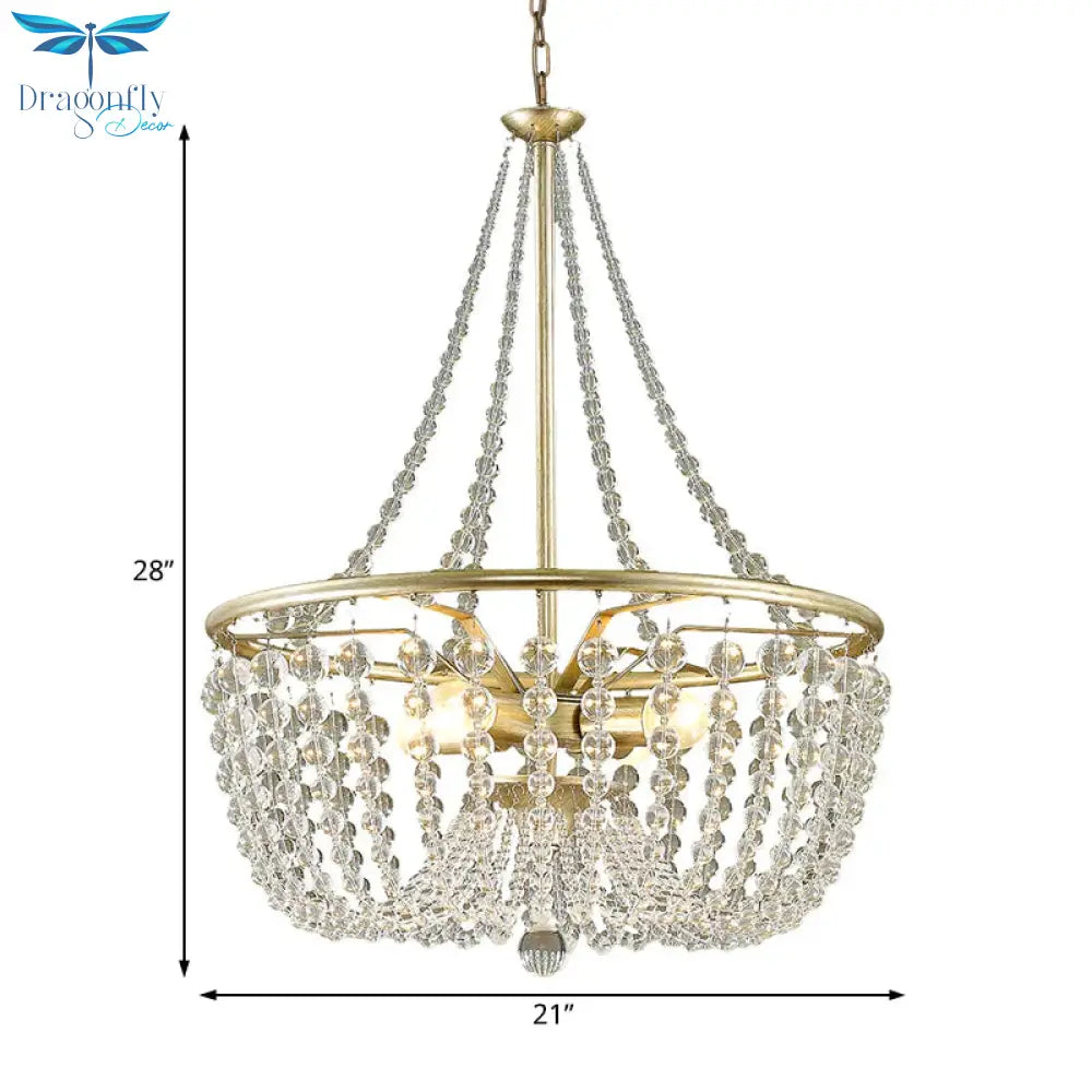 Brass Laser - Cut Empire Chandelier Nordic Crystal 4 Bulbs Pendant Light Fixture For Bedroom