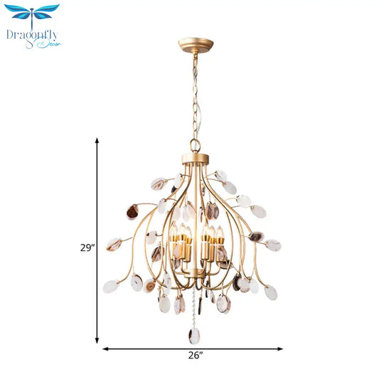 Brass Leaf Chandelier Lighting Modern Metal 3/6 Bulbs Pendant Light Fixture For Bedroom