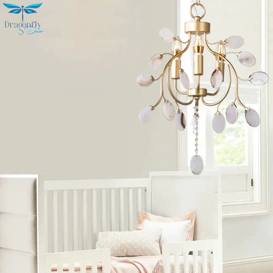 Brass Leaf Chandelier Lighting Modern Metal 3/6 Bulbs Pendant Light Fixture For Bedroom