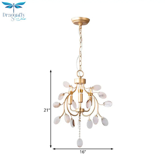 Brass Leaf Chandelier Lighting Modern Metal 3/6 Bulbs Pendant Light Fixture For Bedroom