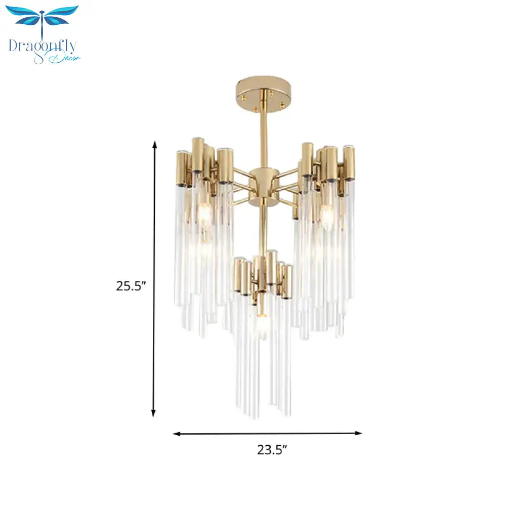 Brass Radial Hanging Lamp Traditional Fluted Crystal 5/9 Heads Dining Room Chandelier Light