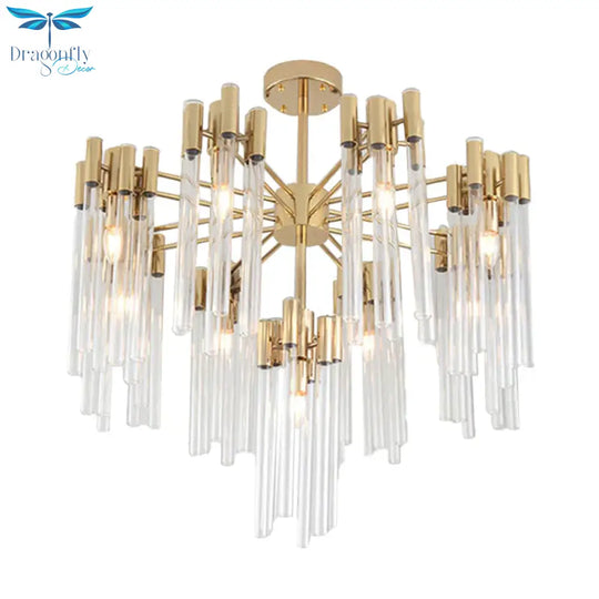 Brass Radial Hanging Lamp Traditional Fluted Crystal 5/9 Heads Dining Room Chandelier Light