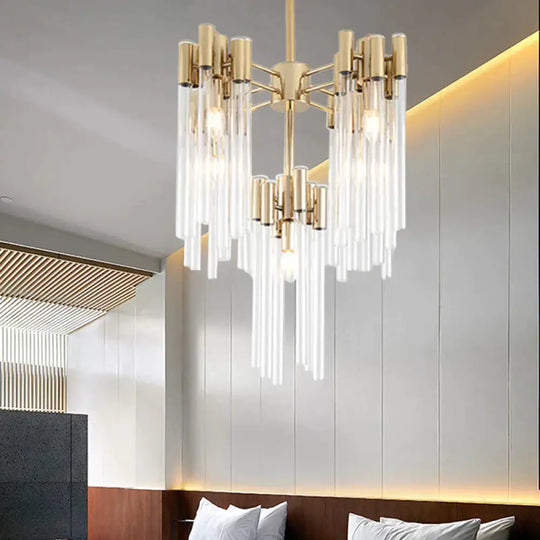 Brass Radial Hanging Lamp Traditional Fluted Crystal 5/9 Heads Dining Room Chandelier Light 5 /