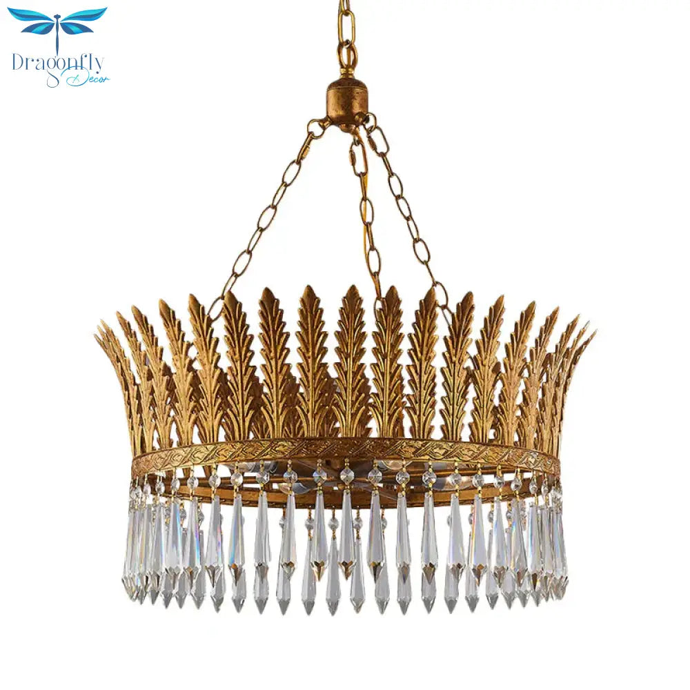 Brass Round Chandelier Lamp Traditional Metal And Crystal 4/6 Lights Living Room Hanging Light